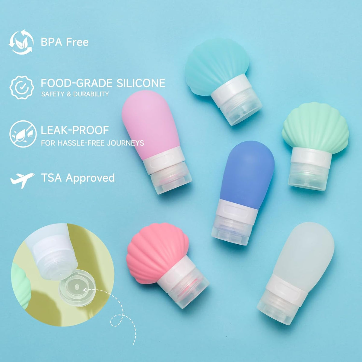 Kismetics TSA approved travel containers with wide mouth opening