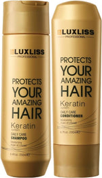 Luxliss professional keratin daily care shampoo and conditioner front view