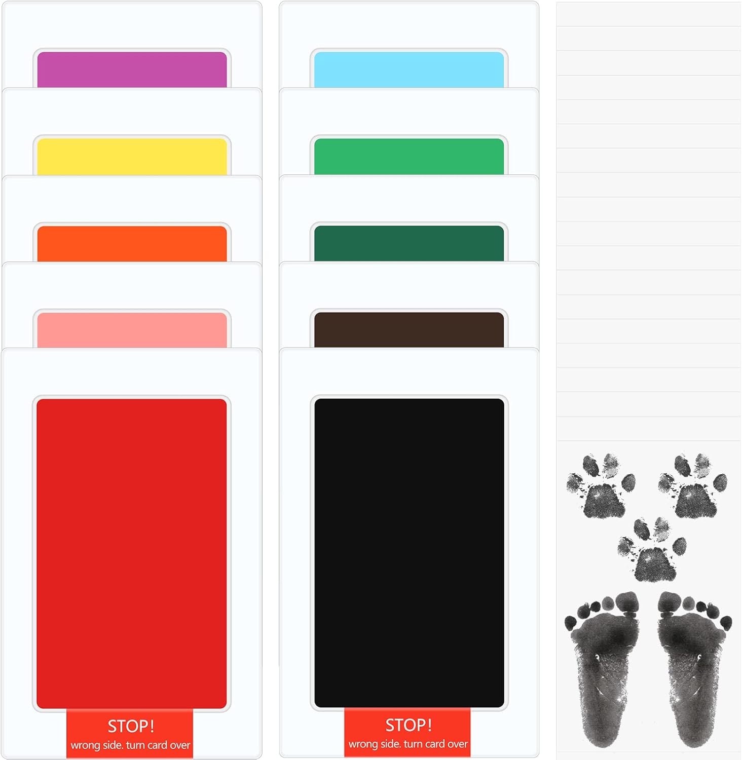 Jexine baby inkless handprint and footprint kit front view featuring colorful touch-safe ink pads for newborn keepsakes.