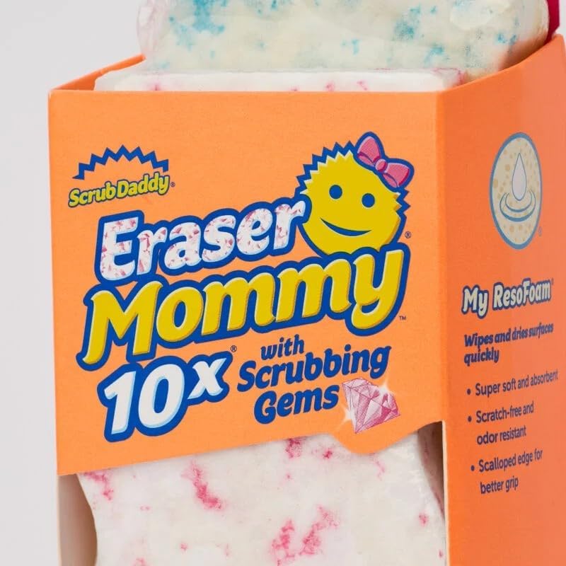Scrub Daddy Eraser Mommy 10x with Scrubbing Gems 2 Pack front view authentic imported cleaning sponge