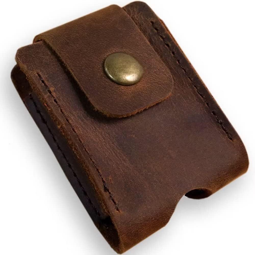 Berfea genuine leather lighter case cover pouch front view everyday carry accessories
