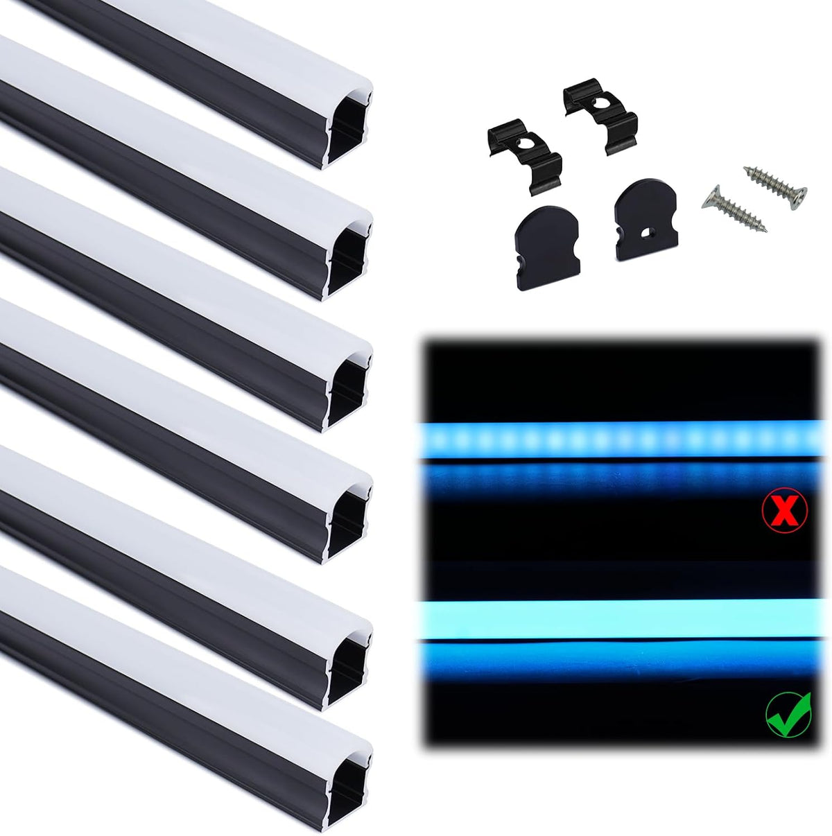 Muzata 10Pack 3.3FT/1M Silver Spotless LED Channel with Milky Diffuser U108 | Deep 17x14mm LED Aluminum Channel, U108 WW,Thick Milky Curved Diffuser, Spotless Lighting, Fits 12mm LED Strips - Image 10