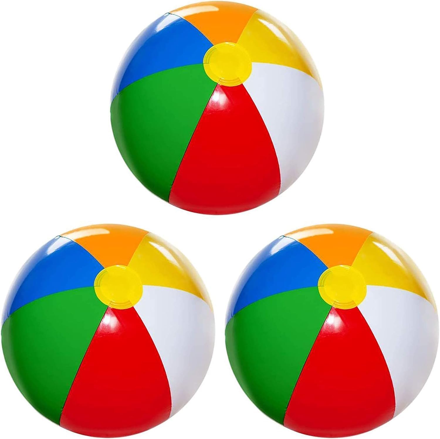 4E's Novelty rainbow beach balls three pack front view inflated