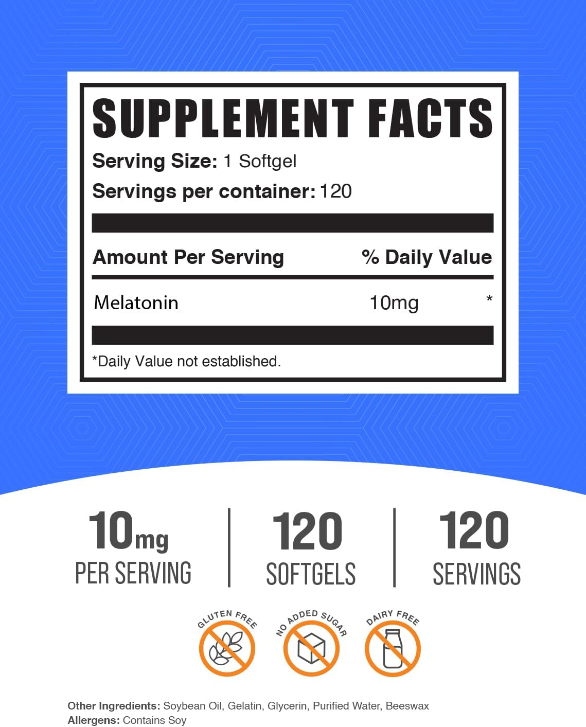 BulkSupplements Melatonin 120 softgels packaging showing supplement facts panel