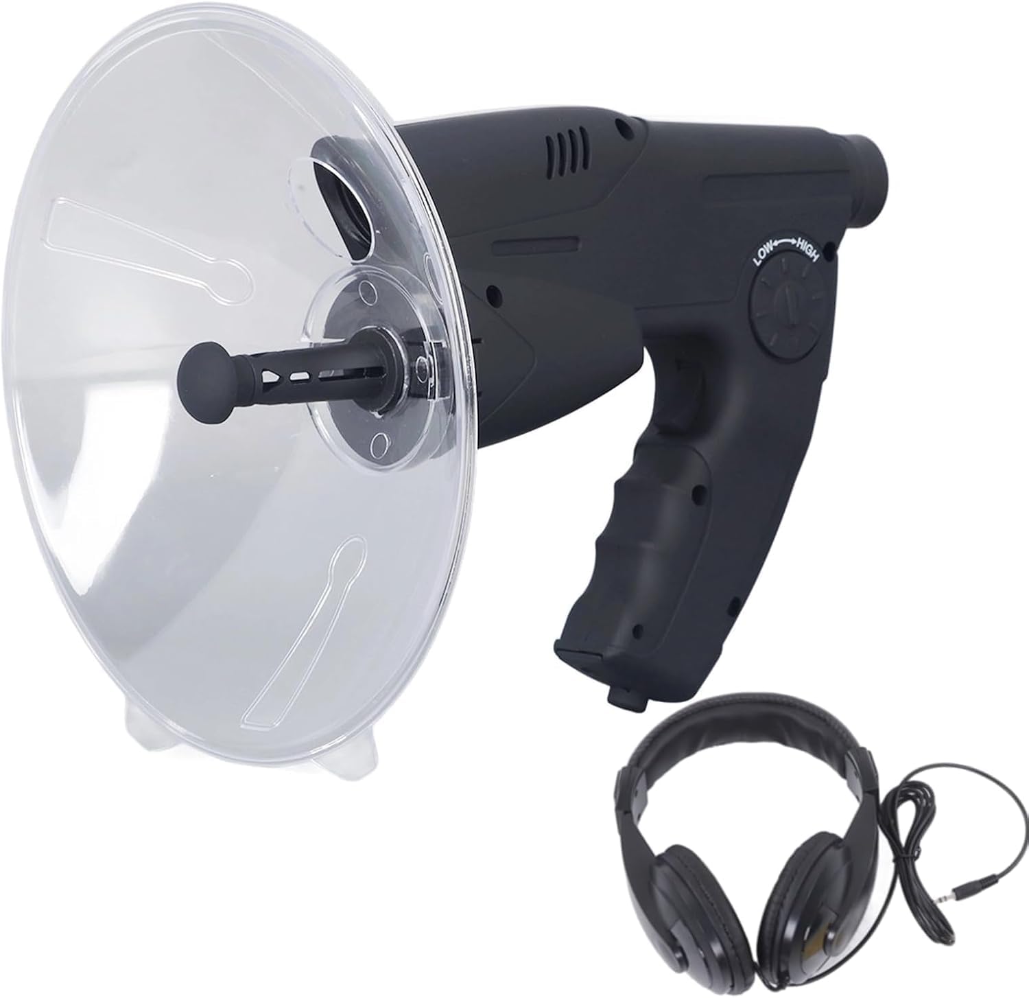 CYSFETENA bird watching instrument front view showing the clear parabolic sound dish and monocular lens.