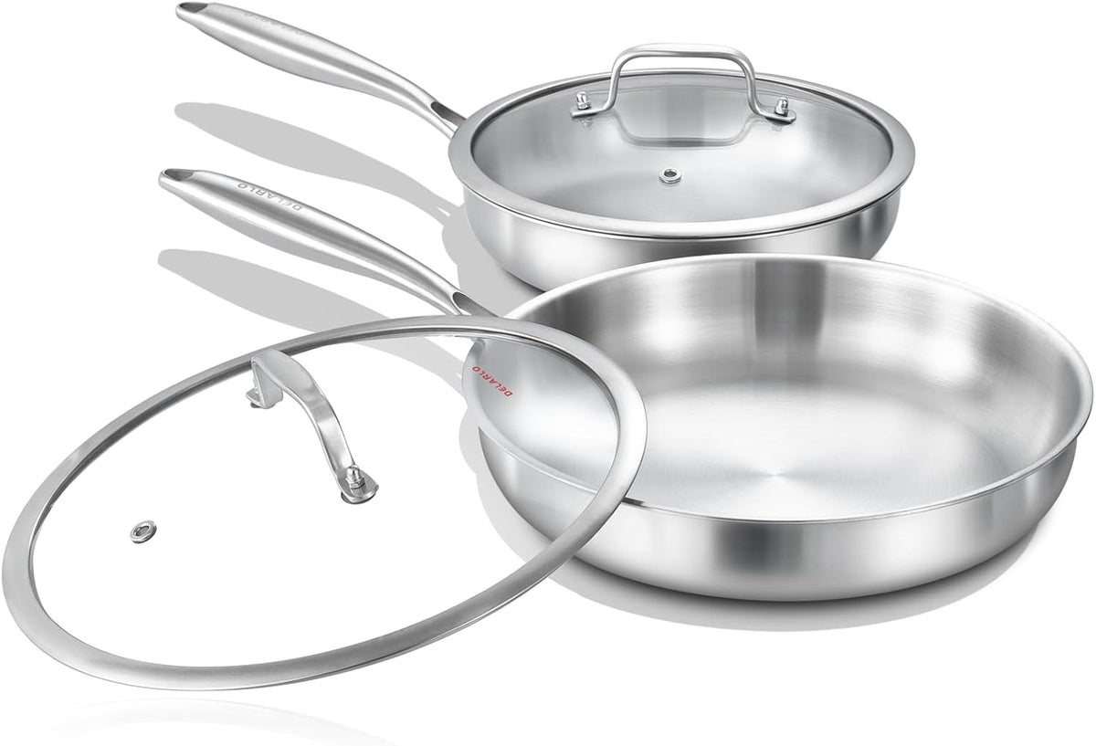 DELARLO Tri-Ply Stainless Steel Pan,18/10, 12.5" | Nontoxic Durable Oven Safe 800 All Cooktops Compatible Fast Even Heat PFOA Free Large Frying Pan Nontoxic Cookware - Image 11