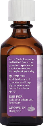 Aura Cacia essential oil glass bottle side angle