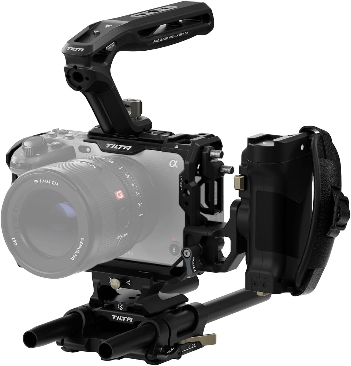 Tilta Camera Cage Compatible with Sony FX3. FX3A, FX30 V2 | Top Plate NATO Rail, Cold Shoe, 1/4""-20 and 3/8""-16 | Thumb Screw Design | Left Side Handle | (Black, Lightweight Kit) - Image 11