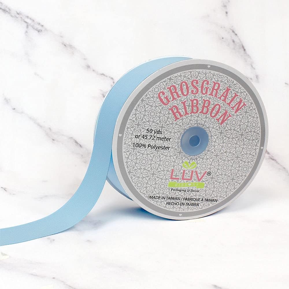 Luv Ribbons light blue grosgrain ribbon textured weave close up