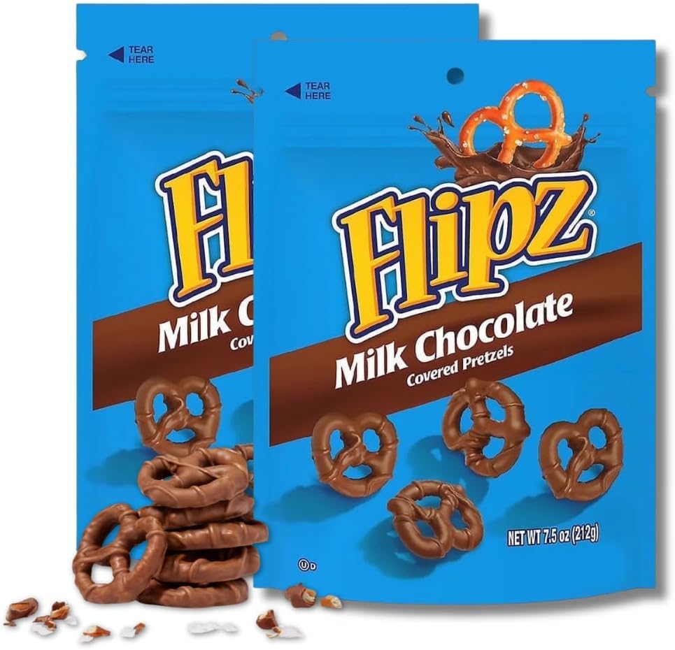 Lyza's Sweets and Treats Flipz milk chocolate covered pretzels front view