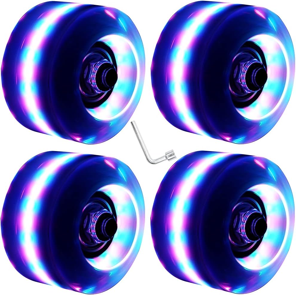 Nezylaf light up roller skate wheels front view glowing blue