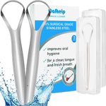 Cafhelp two pack tongue scraper front view showing premium surgical steel construction for bad breath control