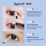 Sensitive eye friendly Korean lash ampoule showing its clear liquid texture.