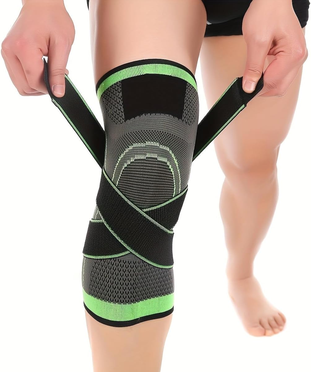 Leo Persica breathable compression knee brace front view showing green high elastic fabric
