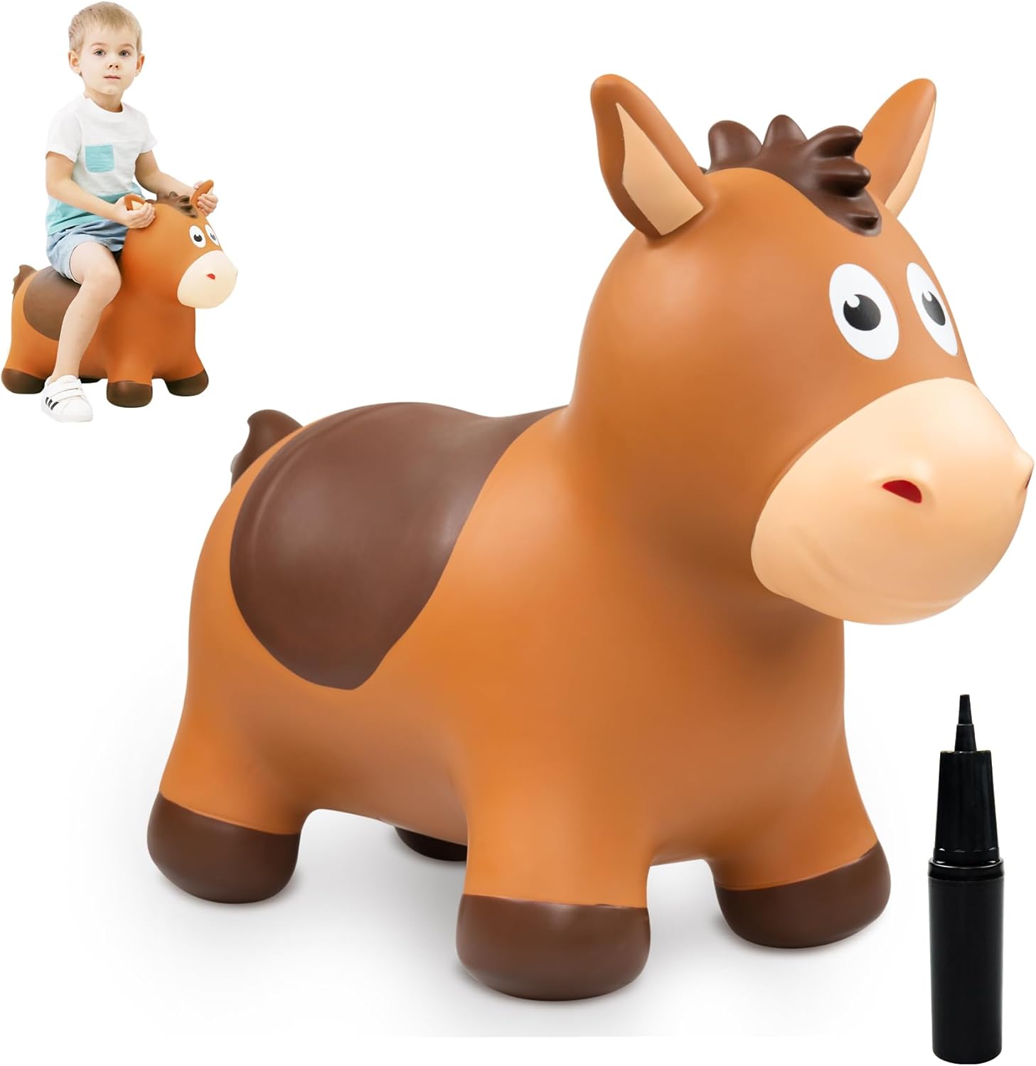 ZOOJOY Bouncy Horse inflatable animal hopper front view brown color