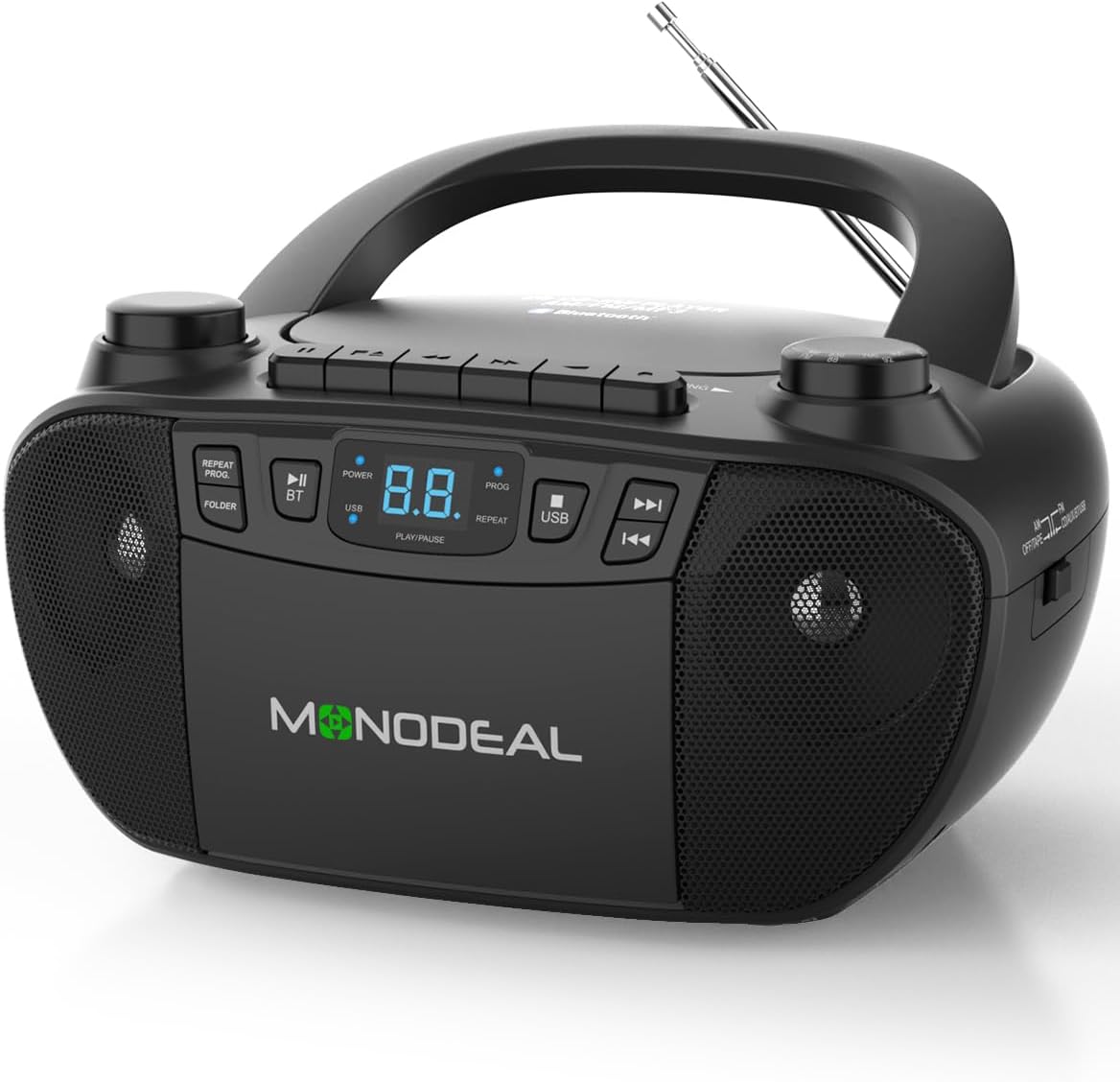 Monodeal boombox CD and cassette player front view