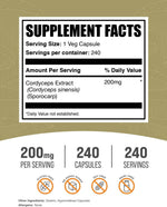 BulkSupplements Cordyceps vegetarian capsules supplement facts label