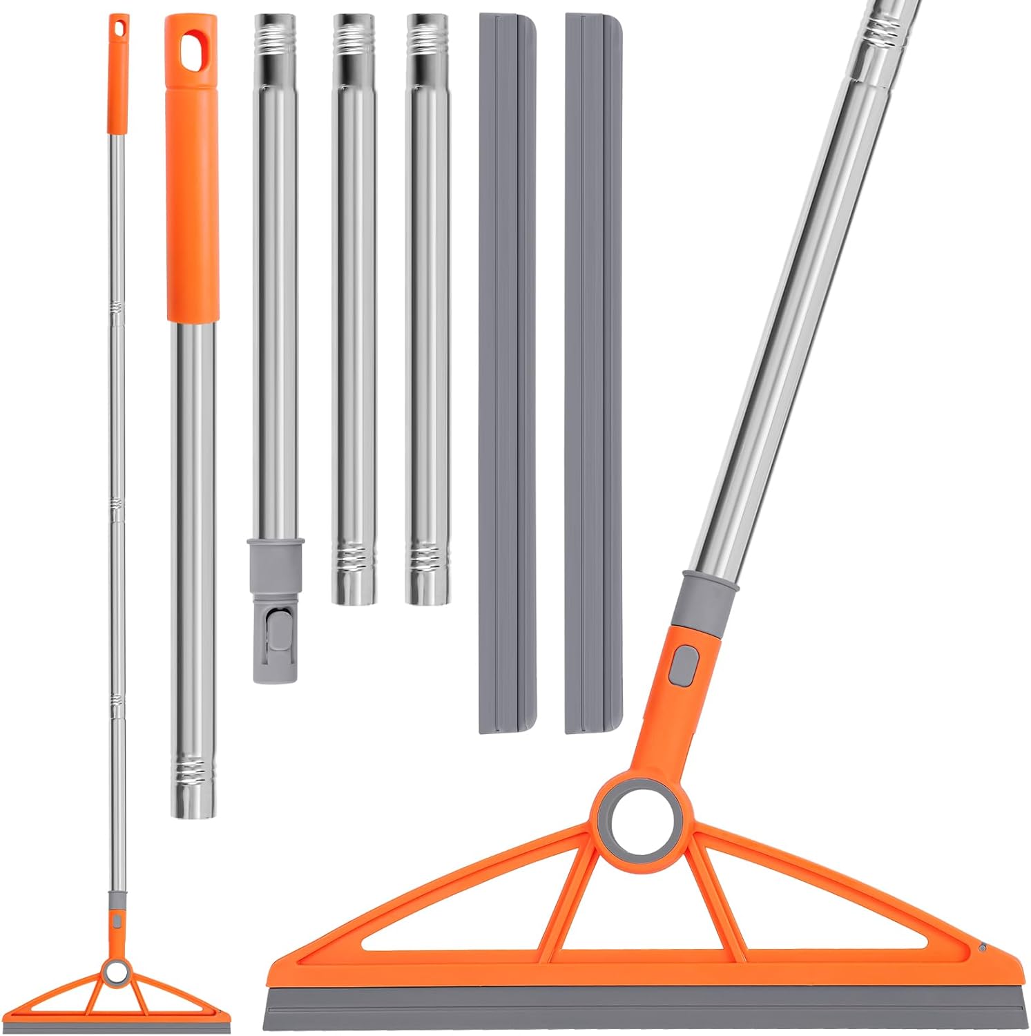 2-in-1 Air Broom, 180° Rotating 54 Inch Adjustable Silicone Rubber Broom Includes 2 Scraping Strips, Sweep and Silicone Tools with Long Handle for Cleaning Bathrooms,Glass,Tiles,Pet Hair - Image 1