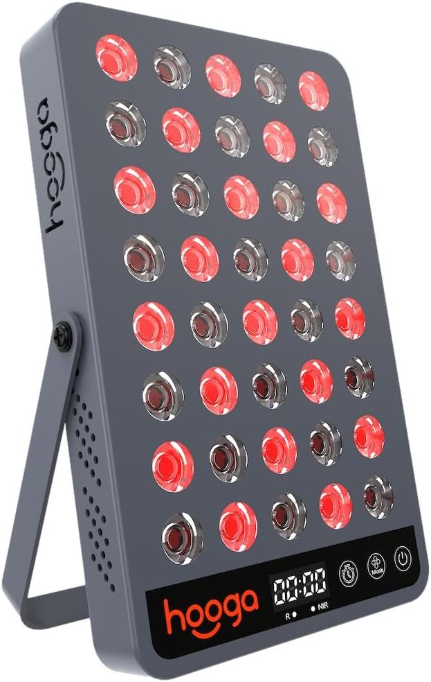 Hooga Red and Near Infrared LED Panel, 660nm & 850nm Light, Built-in Stand and Timer, 40 LED Model – HG200 - Image 1