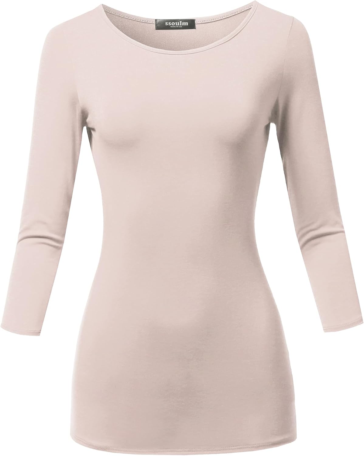 SSOULM Women's Casual 3/4 Sleeve Stretchy Slim Fit Basic T-Shirt Top with Plus Size - Image 15