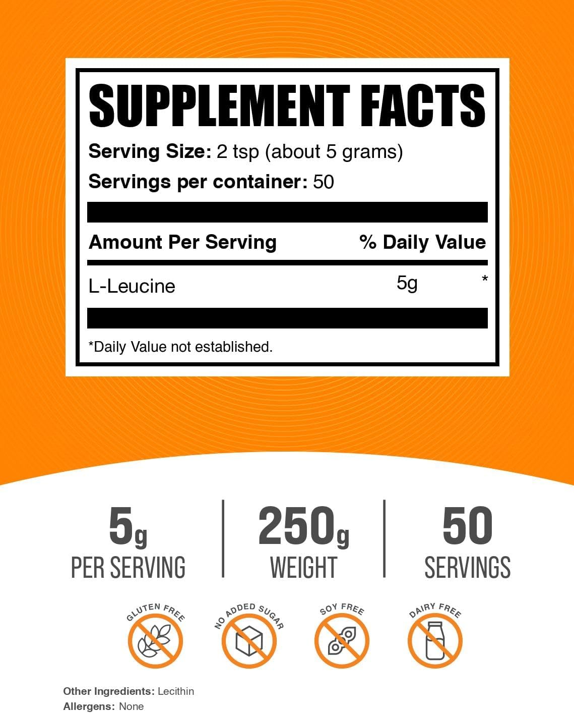 BulkSupplements L-Leucine powder nutrition label and details