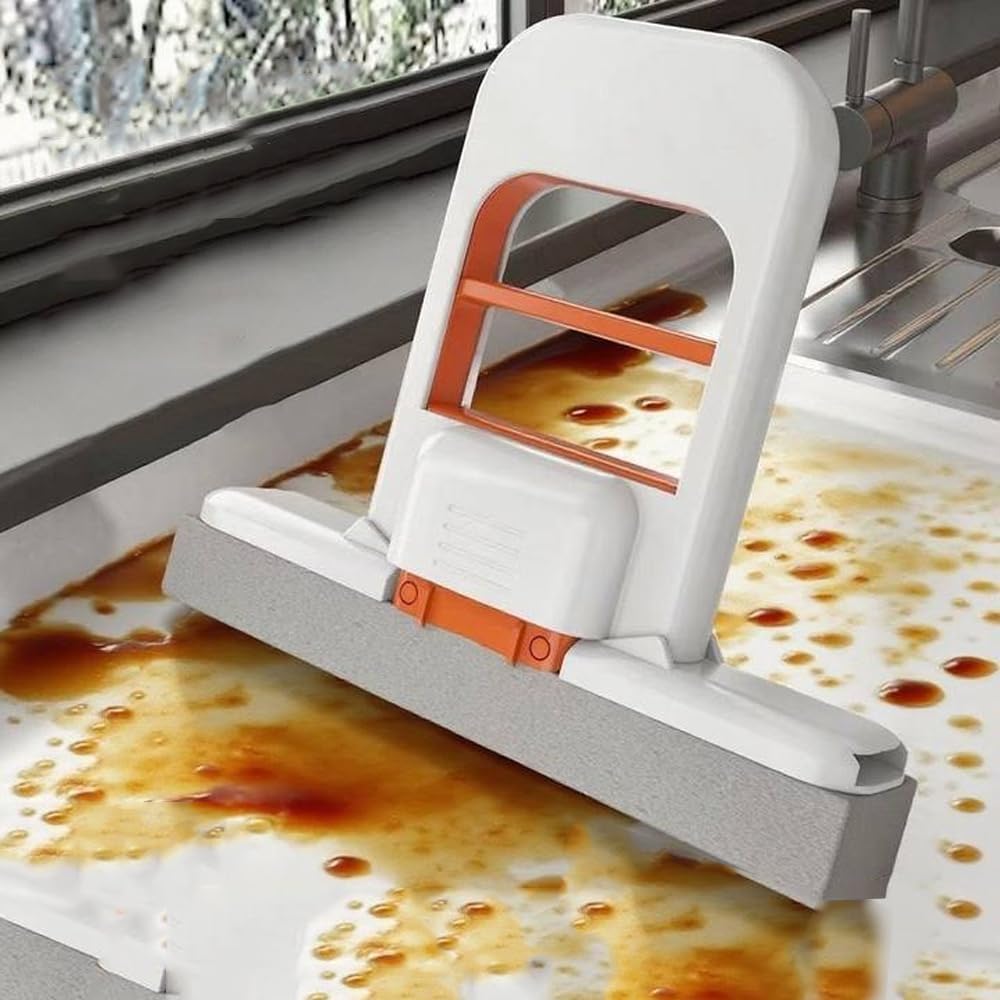 AKSHYOGIDAS mini foldable desktop sponge mop front view showing compact white handle and absorbent mop head