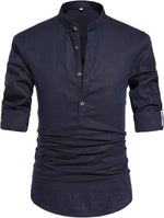 NITAGUT Men Henley Neck Long Sleeve Daily Look Linen Shirts - Image 14