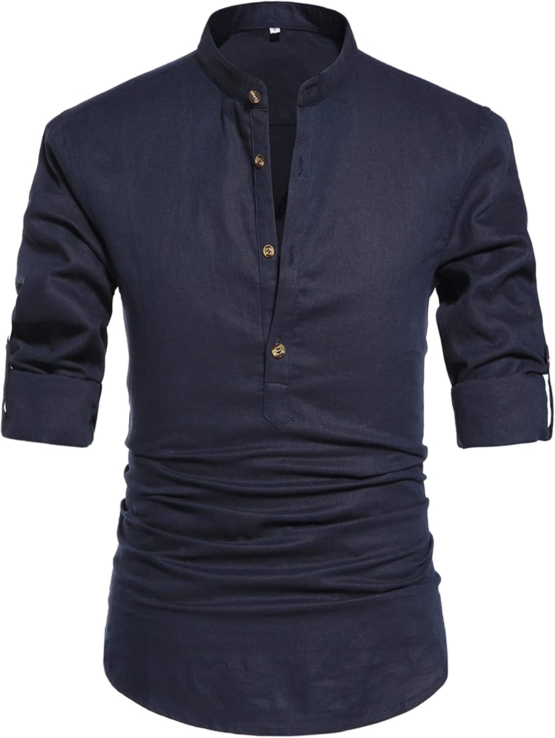 NITAGUT Men Henley Neck Long Sleeve Daily Look Linen Shirts - Image 14