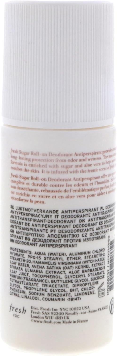 Fresh Sugar Roll-On Deodorant back label showing ingredients and directions