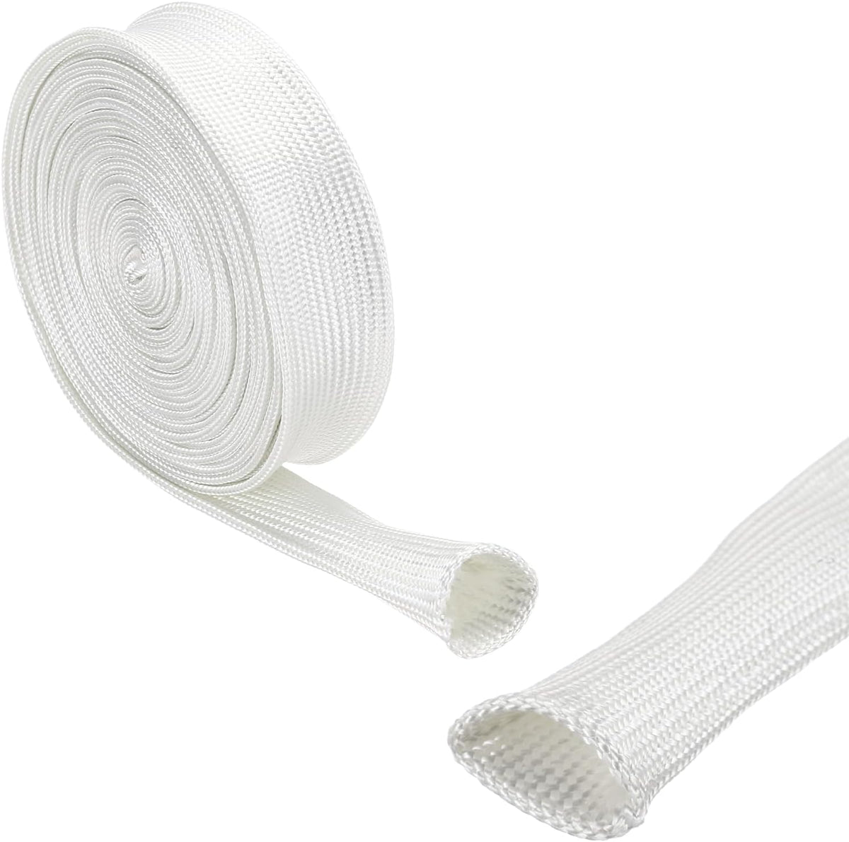 Uxcell insulation braid sleeving white high temperature fiberglass sleeve front view