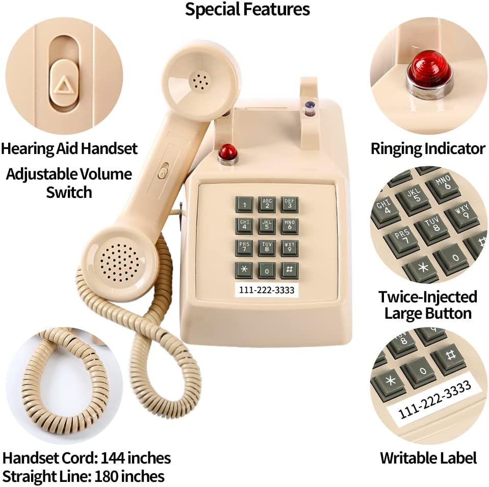 Close up of large touch-tone buttons on the HTMengt retro telephone