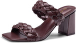 Athlefit Women's Braided Heeled Sandals Summer Square Open Toe Chunky Heels | Braided Strappy, 3-inch Block heel, Slip On, Cushioned Insole, All Day Comfort for Parties, Weekends, Travel, Work, Weeding - Image 11