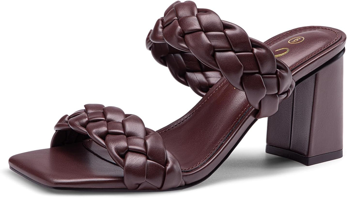 Athlefit Women's Braided Heeled Sandals Summer Square Open Toe Chunky Heels | Braided Strappy, 3-inch Block heel, Slip On, Cushioned Insole, All Day Comfort for Parties, Weekends, Travel, Work, Weeding - Image 11