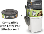 Side angle view of the authentic LitterLocker II round refill cartridge packaging.
