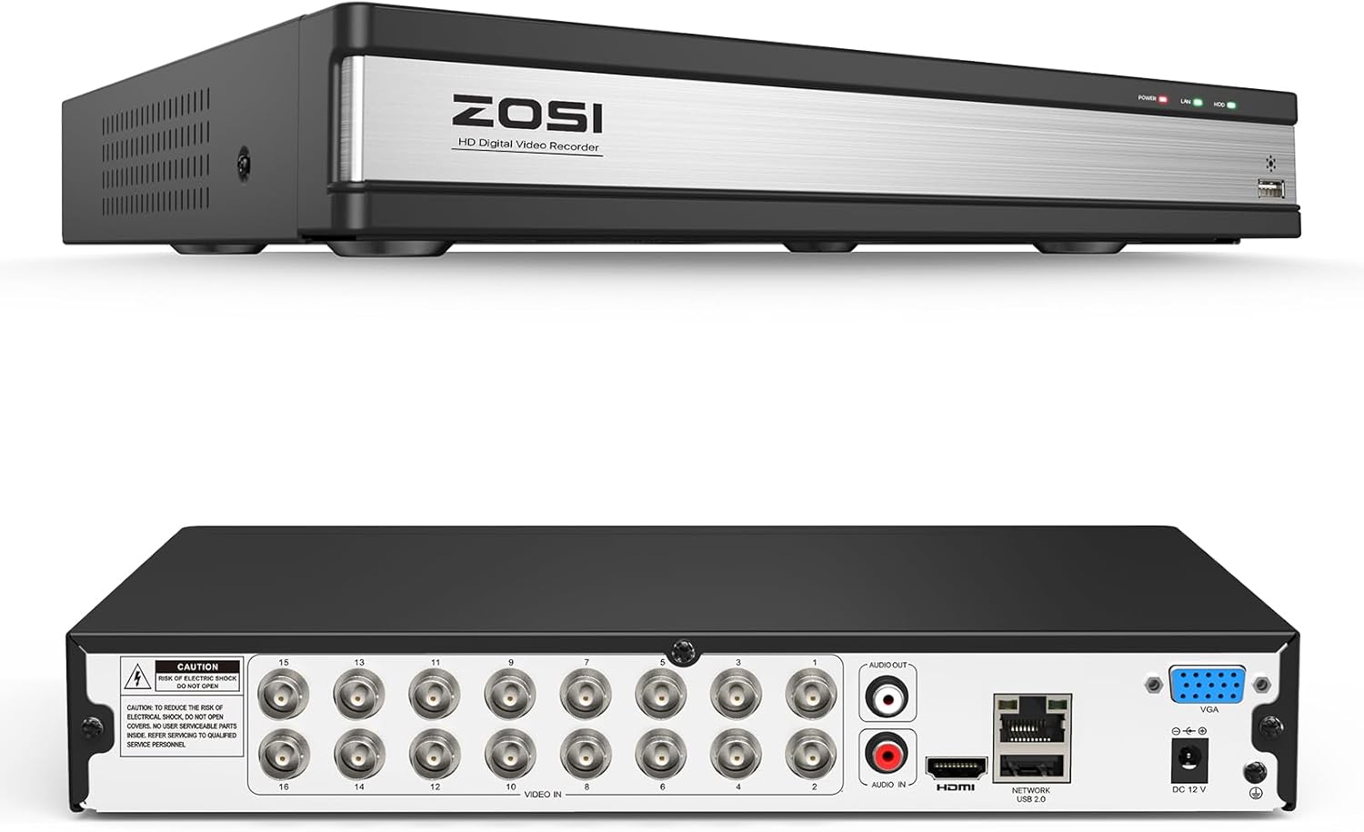 Zosi 16 channel DVR front view black and silver design