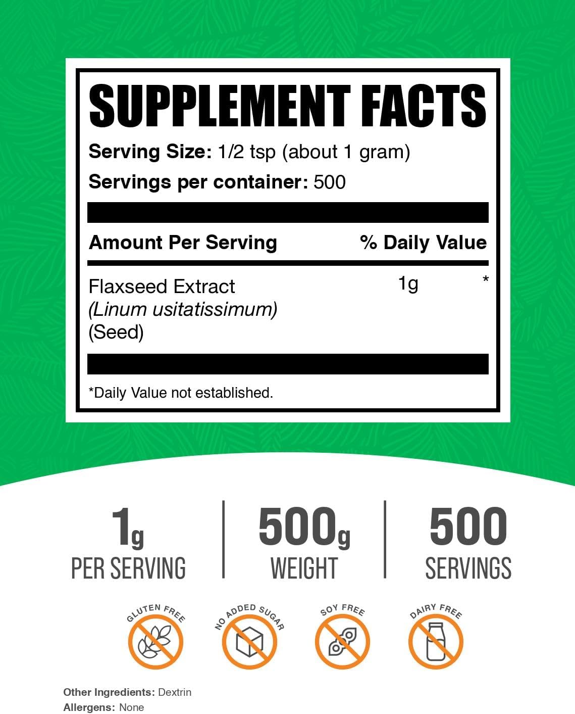 BulkSupplements Flaxseed Extract Powder packaging details