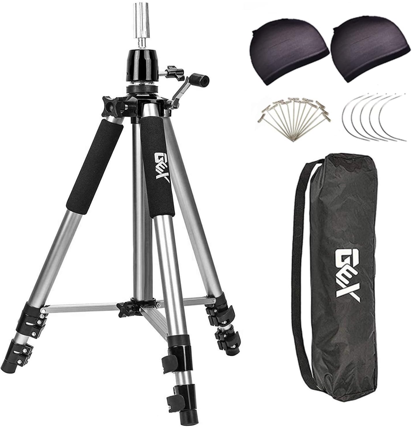 GEXWORLDWIDE GEX 63" Heavy Duty Mannequin Tripod Stand for Wig Cosmetology Training Practice Doll Manikin Head Tripod Wig Stand With Travel Bag (Silver) - Image 1