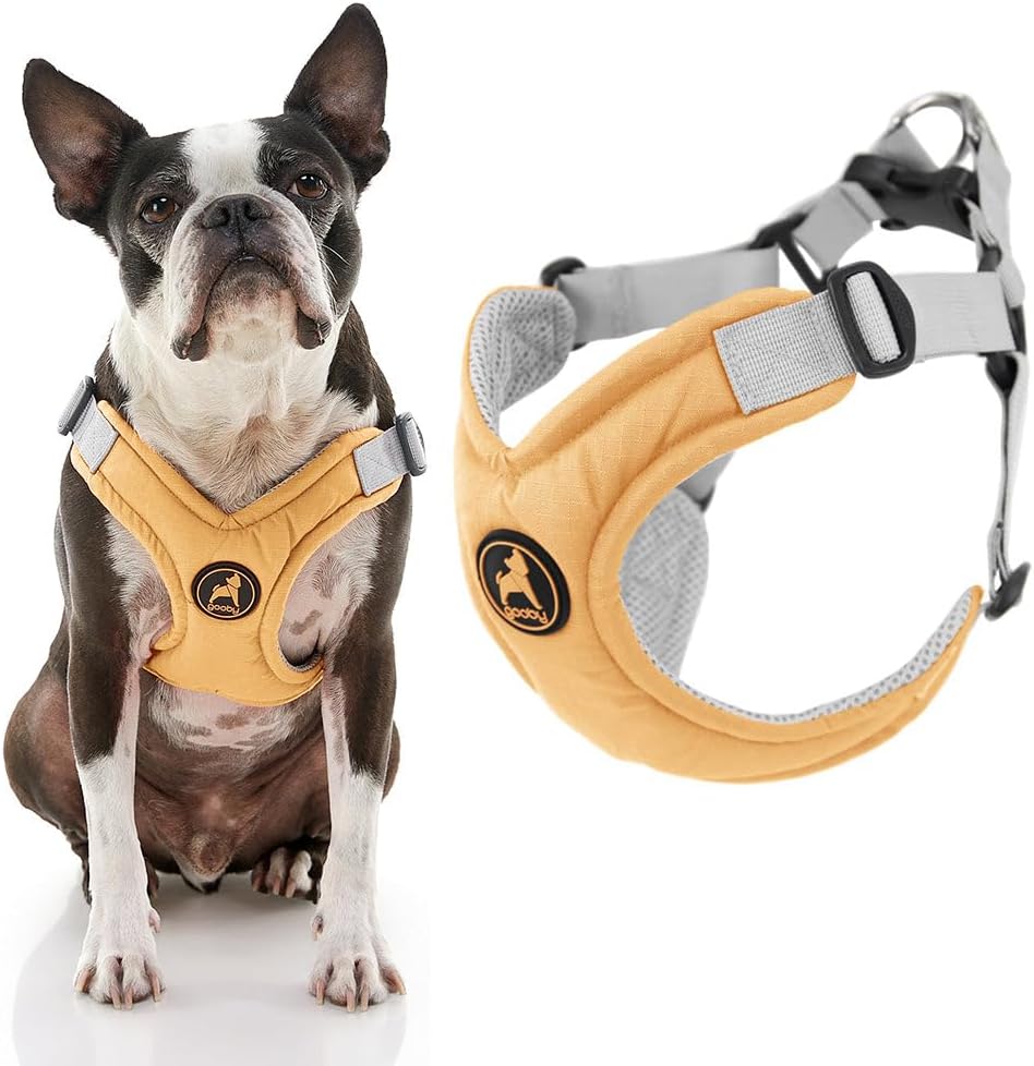 Gooby green dog vest showing scratch resistant outer layer and alloy d ring