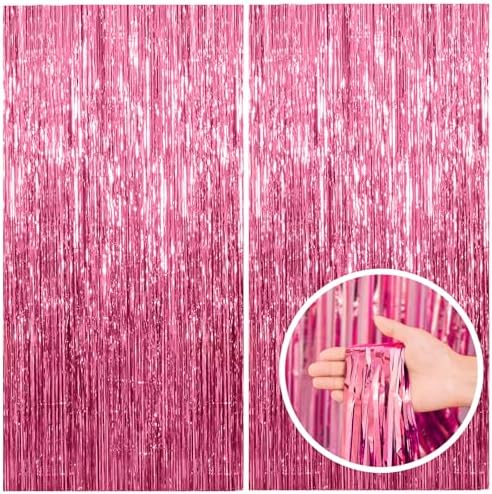BOMSI foil fringe birthday decorations hung on a wall as a vibrant photo booth backdrop.