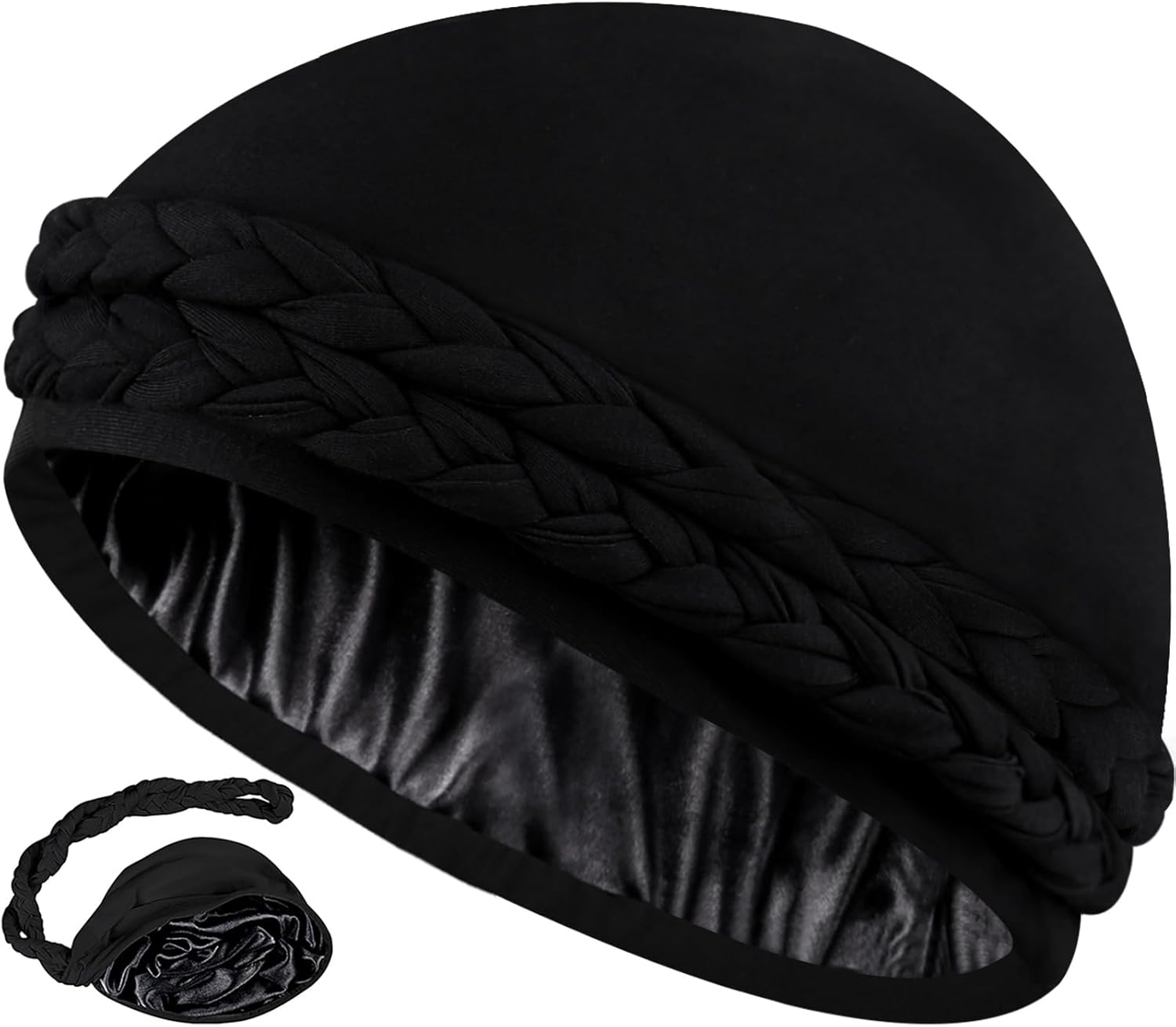 Ababalaya Satin Lined Turban for Women Mens Halo Turban Silky Lined Durag for Waves Braids Locs Sleeping Bonnet Sleep Cap - Image 1