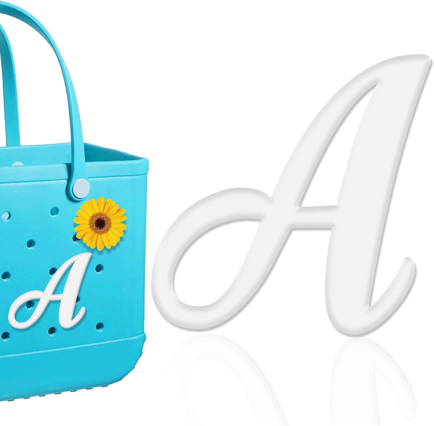 Mity rain letter charm front view of white letter A