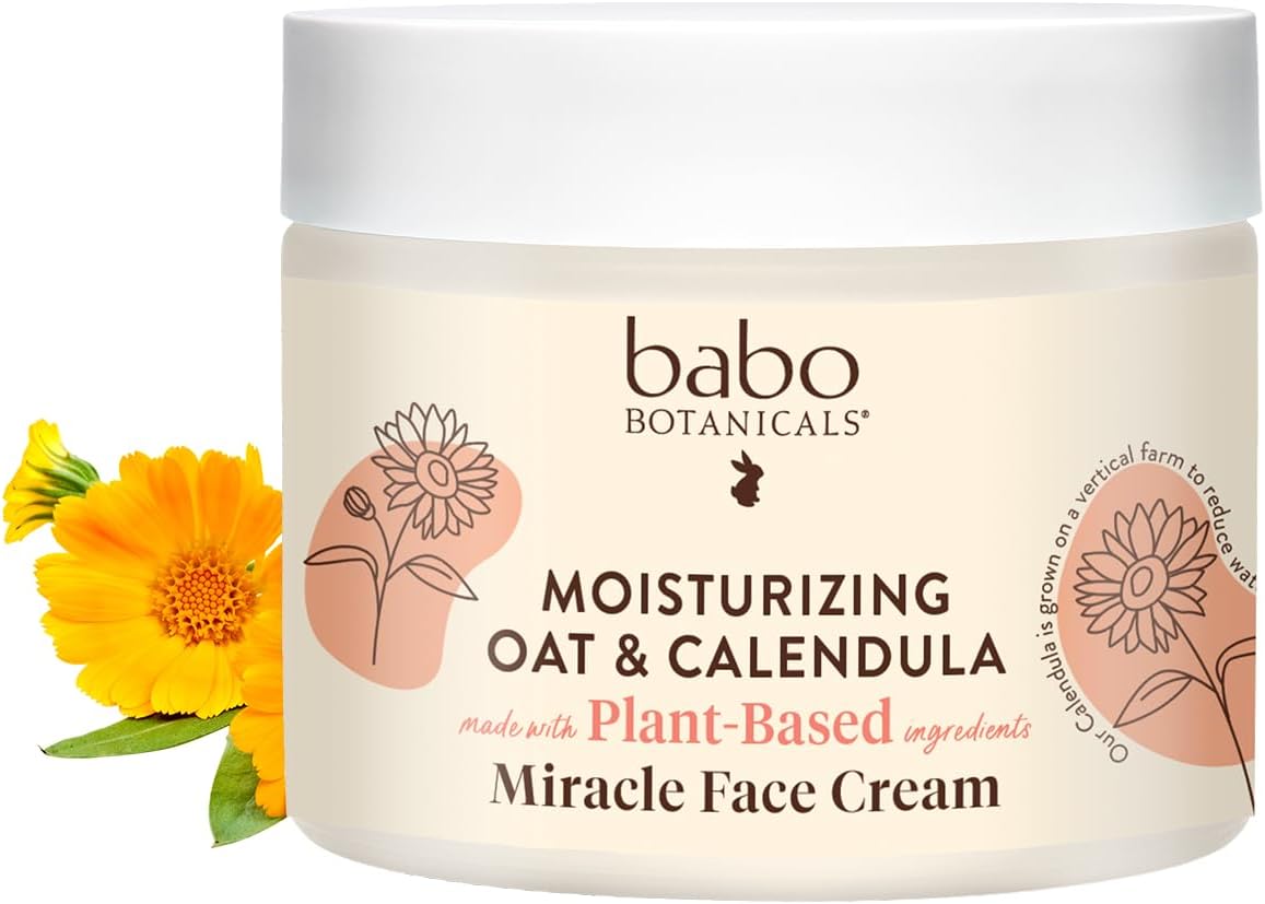Babo Botanicals moisturizing oat and calendula miracle face cream front view jar