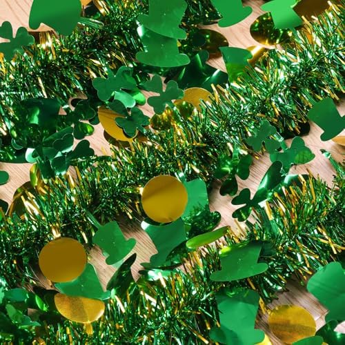 Hongsome 50 feet festive Irish garland wrapped beautifully around a dark wooden staircase banister.