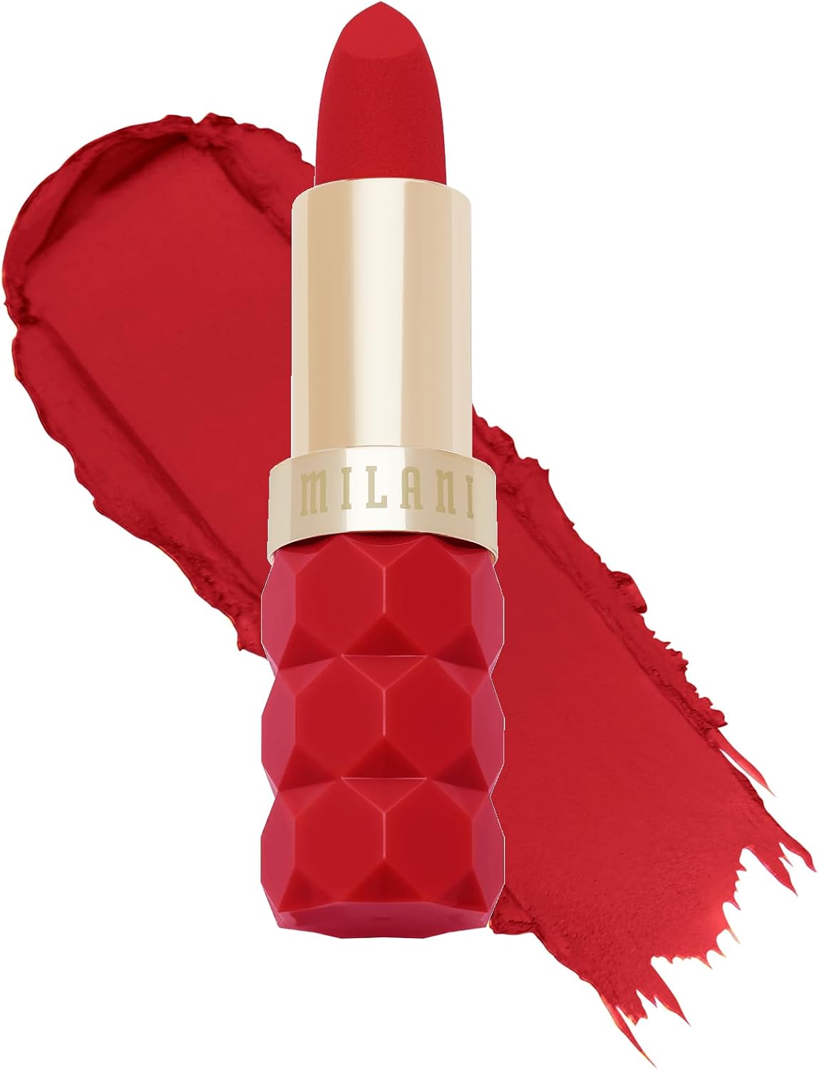 Hydrating velvet finish of Milani 390 Red Flag lipstick