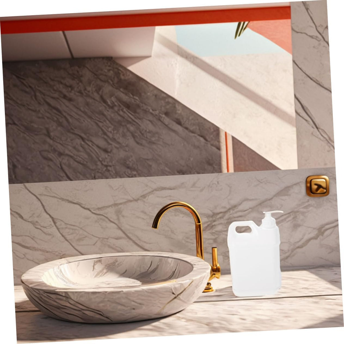 Vaguelly white plastic liquid container angled view