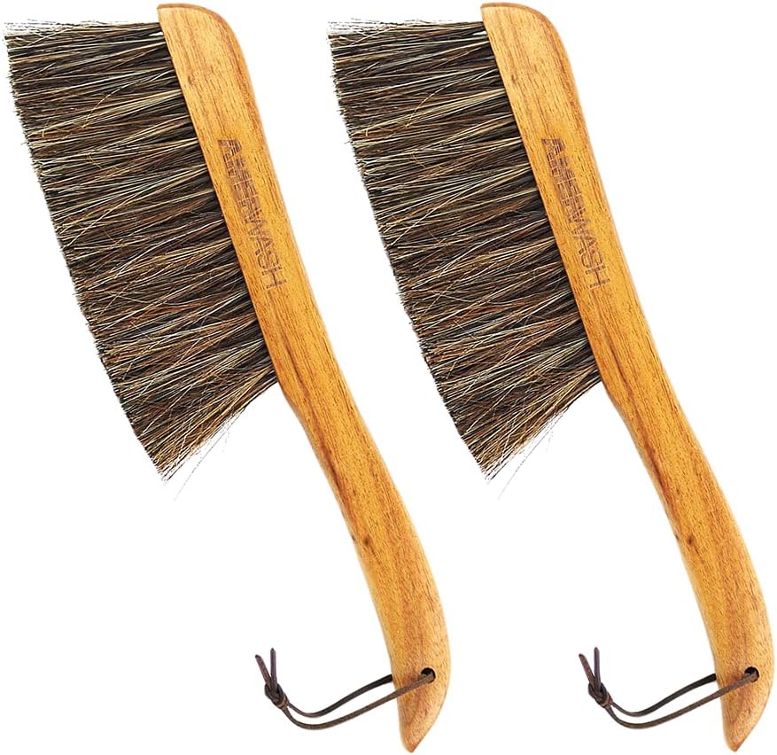 AMERWASH PLUS Counter Brush front view showing natural horsehair bristles and wooden handle.