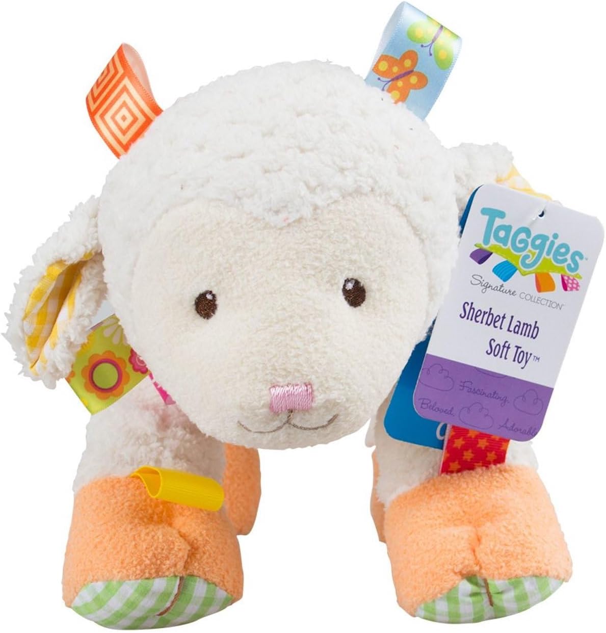 Mary Meyer Taggies stuffed lamb close up of gingham ear trim