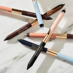 Close up view of the creamy texture swatches of the waterproof kajal duo shades