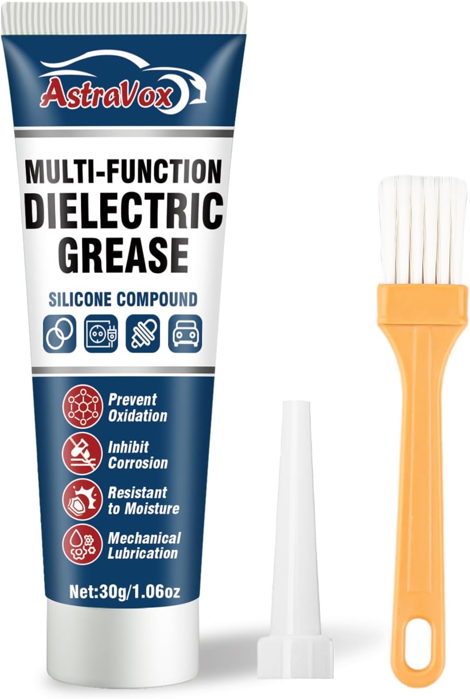AstraVox silicone dielectric grease tube front view for automotive electrical insulation.