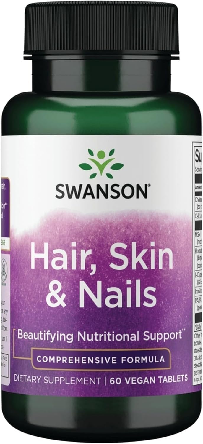 Swanson Hair, Skin and Nails supplement front view packaging bottle